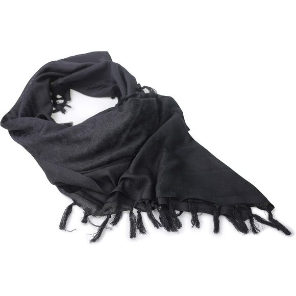 Men's Black Military Shemagh Tactical Desert 100% Cotton Keffiyeh Scarf Wrap - Picture 4 of 7